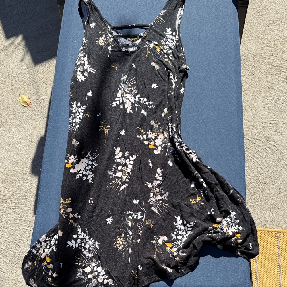 Maurices Black Dress with White and Yellow Floral Design